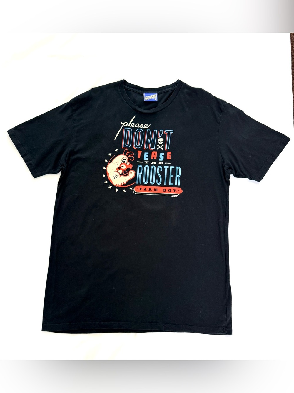 Mens Vintage Y2K Farm Boy “Please Don’t Tease the Rooster” Graphic Tee XXL